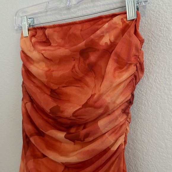 Orange floral tie dye strapless maxi dress - Picture 4 of 7